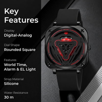 Futuristic Digital Analog Wrist Watch with Silicone Strap