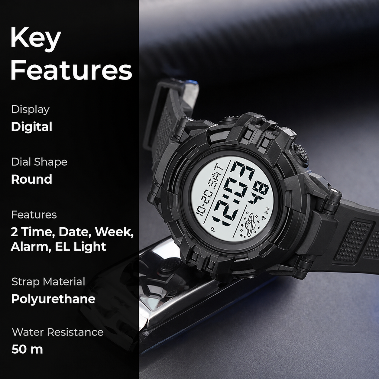 Rugged Digital Sports Watch for Men with Outdoor Style and Multi Function Display