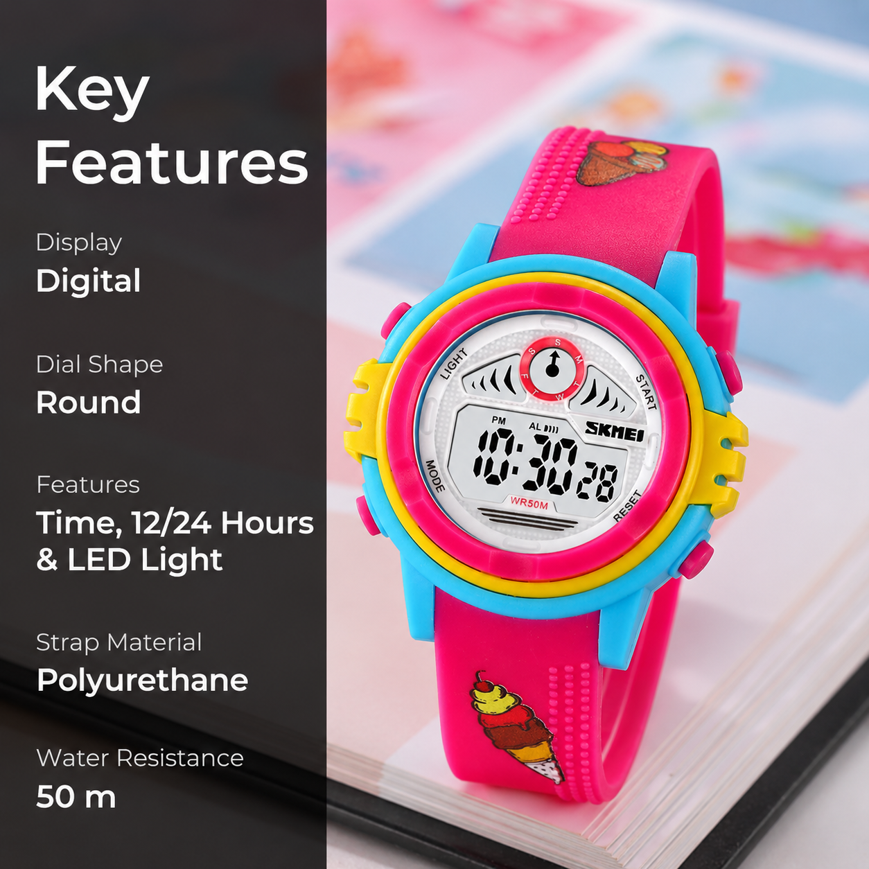 Cute Digital Watch for Kids with Colorful Design and Comfortable Everyday Strap