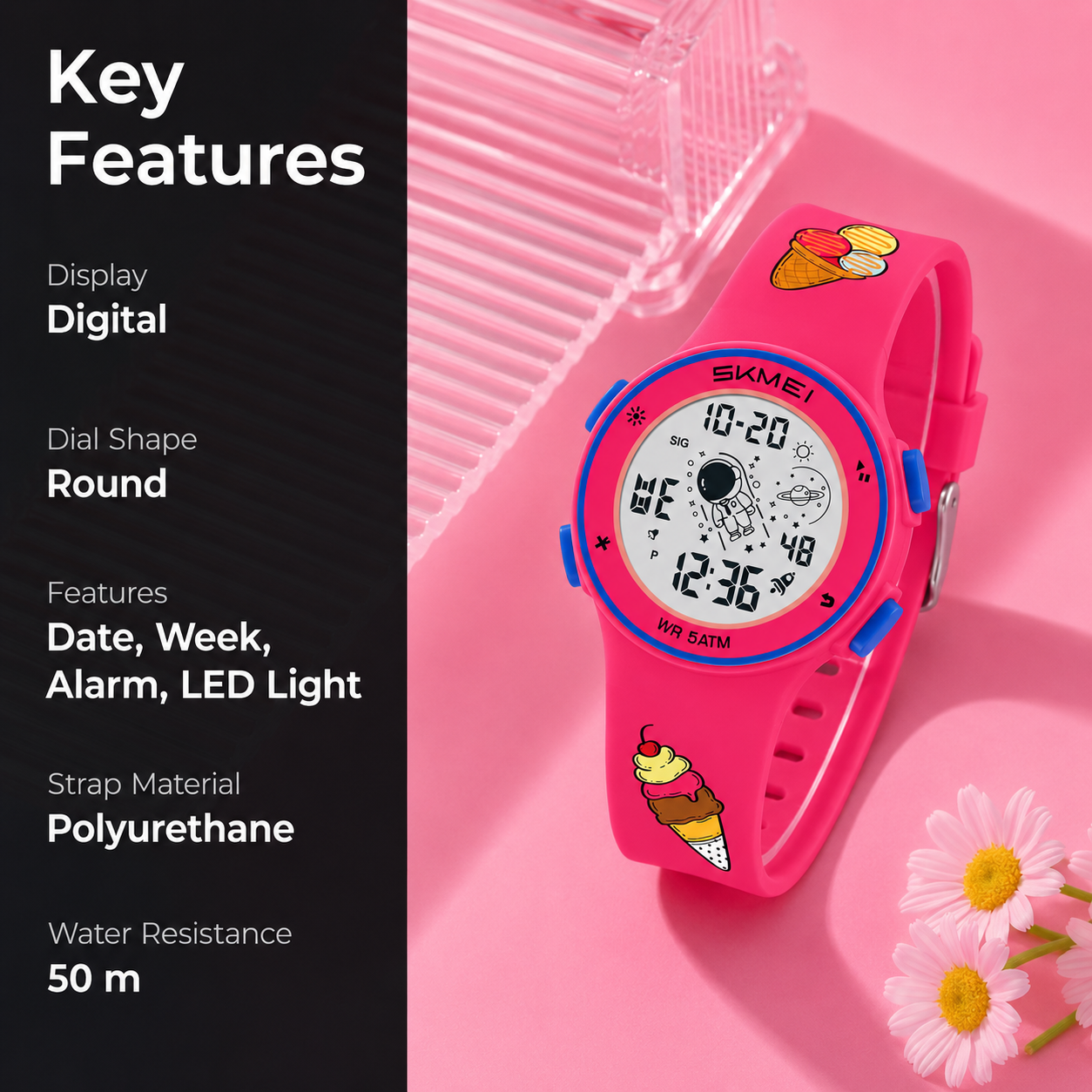 Kids Digital Watch with Cartoon Space Design and Soft Comfortable Strap for Daily Wear