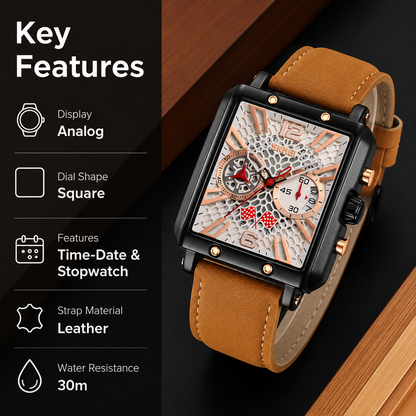 Square Dial Analog Wrist Watch for men