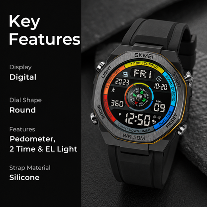 Smart Digital Sports Watch for Men with Multi Function Display and Rugged Outdoor Design