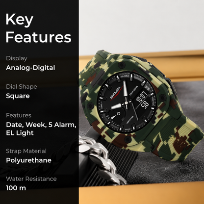 Rugged Analog Digital Sports Watch with Patterned Strap for men