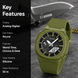 Analog-Digital Watch for Men with Army Green Silicone Strap and Round Dial for Casual & Formal Wear