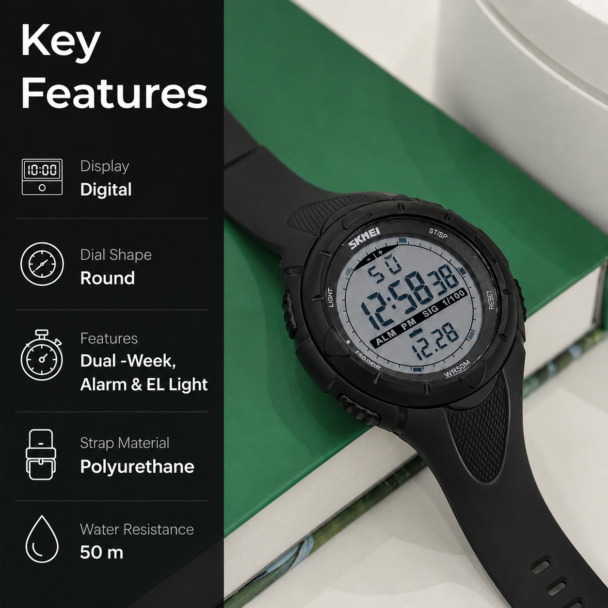 Digital Sports Wrist Watch with Flexible Strap For Men