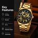 Automatic Watch for Men with Gold Stainless Steel Strap and Round Dial for Casual & Formal Wear