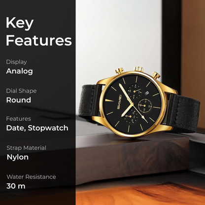 Classic Chronograph Style Analog Watch with Fabric Strap