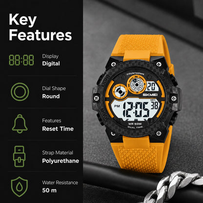 Rugged Digital Sports Watch with Textured Strap for men