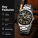 Automatic Watch for Men with Silver Stainless Steel Strap and Round Dial for Casual & Formal Wear